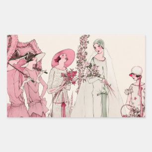 Art Deco Bruidsfeest Illustratie uit het verleden Rechthoekige Sticker