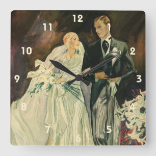 Art Deco Bruidspaar Jonggehuwden Trouwen Vintage Vierkante Klok
