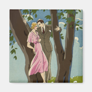 Art Deco Bruidspaar Verliefd Vintage Magneet