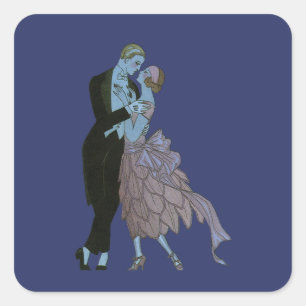 Art Deco Bruidspaar, Verliefde Huwelijksdans Vierkante Sticker