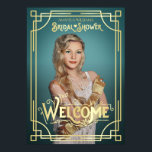 Art Deco Bruidsshower Foto Welkom Turquoise Poster<br><div class="desc">Vier de aanstaande bruid met dit unieke ontwerp in Art Deco-stijl, geïnspireerd door Great Gatsby, met abstracte geometrische ornamenten en typografie in goud. Perfect voor een feestje met een Roaring Twenties-thema. Een elegant, klassiek ontwerp voor elk seizoen, perfect voor de veeleisende aanstaande bruid die iets anders wil dan de gebruikelijke...</div>