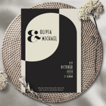  Art Deco Bruiloft Black Bone Invitation