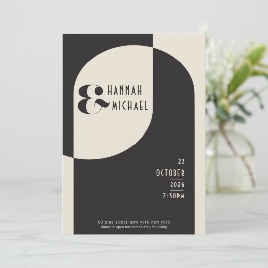 Art Deco Bruiloft Bone Zwart QR Code Kaart (Staand voorkant)