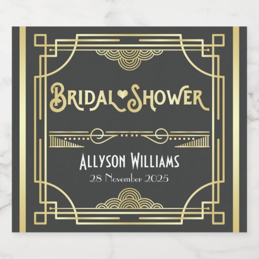 Art Deco Bruiloft Bridal Shower Elegant Goud Grijs Bier Etiket (Enkel label)