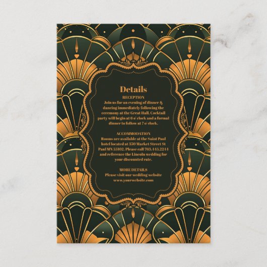 Art Deco bruiloft diamant goud en groen Informatiekaartje (Voorkant)