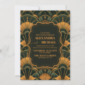 Art Deco bruiloft diamant goud en groen Kaart (Voorkant)