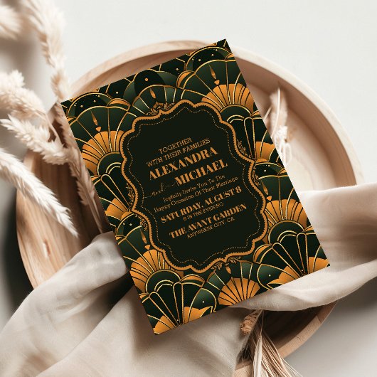 Art Deco bruiloft diamant goud en groen Kaart