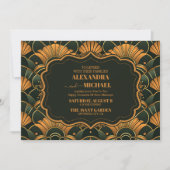 Art Deco bruiloft diamant goud en groen Kaart (Voorkant)