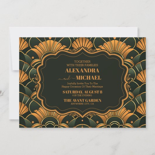 Art Deco bruiloft diamant goud en groen Kaart (Voorkant)