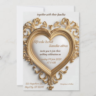 Art Deco Bruiloft Diamant wit en Gouden Folie Inv Kaart