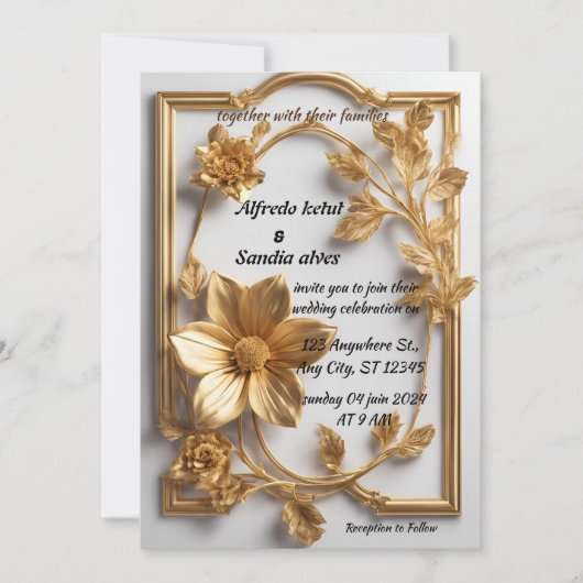 Art Deco Bruiloft Diamant wit en Gouden Folie Kaart (Voorkant)