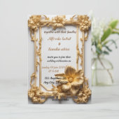 Art Deco Bruiloft Diamant wit en Gouden Folie Kaart (Staand voorkant)