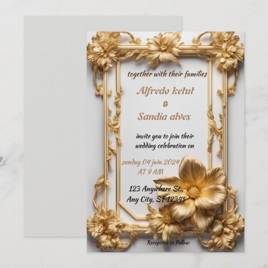 Art Deco Bruiloft Diamant wit en Gouden Folie Kaart (Voorkant / Achterkant)