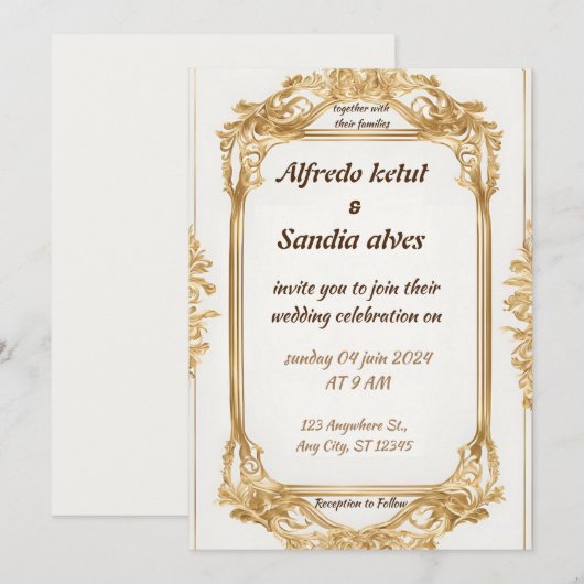 Art Deco Bruiloft Diamant wit en Gouden Folie Kaart (Voorkant / Achterkant)