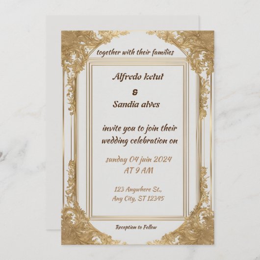 Art Deco Bruiloft Diamant wit en Gouden Folie Kaart (Voorkant / Achterkant)