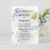 Art Deco Bruiloft Diamant wit en Gouden Folie Kaart (Staand voorkant)