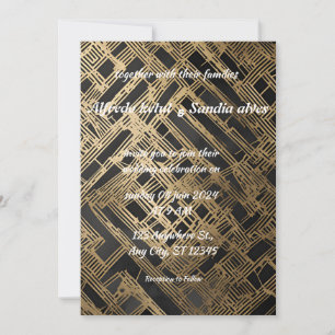 Art Deco Bruiloft Diamant zwart en Gouden Folie Kaart