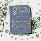 Art Deco Bruiloft Dusty Blauw en Goud Folie Uitnodiging