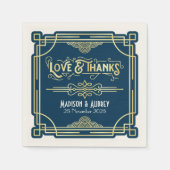 Art Deco Bruiloft Elegant Goud Blauw Gatsby Servet (Voorkant)