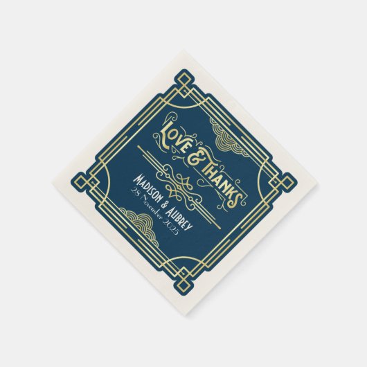 Art Deco Bruiloft Elegant Goud Blauw Gatsby Servet (Hoek)