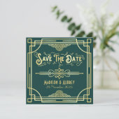 Art Deco Bruiloft Elegant Goud Groen Save The Date (Staand voorkant)