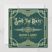 Art Deco Bruiloft Elegant Goud Groen Save The Date (Voorkant)
