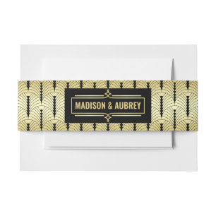 Art Deco Bruiloft Elegant Goud Zwart Groot Uitnodigingen Wikkel