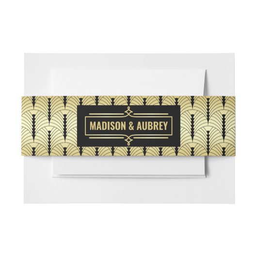 Art Deco Bruiloft Elegant Goud Zwart Groot Uitnodigingen Wikkel (Voorkant Voorbeeld)