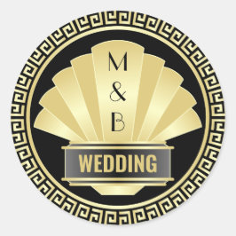 Art Deco Bruiloft Elegant Goud Zwart Grote Gatsby Ronde Sticker