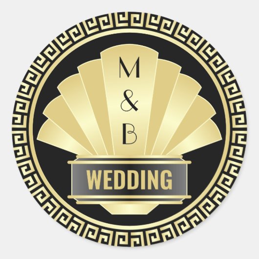 Art Deco Bruiloft Elegant Goud Zwart Grote Gatsby Ronde Sticker (Voorkant)