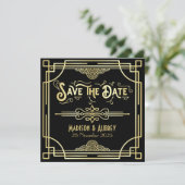 Art Deco Bruiloft Elegant Goud Zwart Grote Gatsby Save The Date (Staand voorkant)