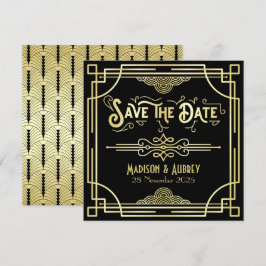 Art Deco Bruiloft Elegant Goud Zwart Grote Gatsby Save The Date