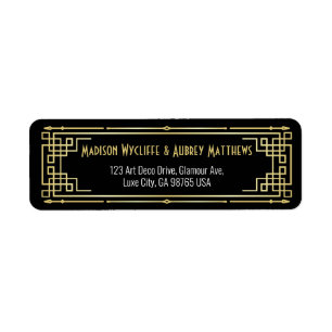 Art Deco Bruiloft Elegant Goud Zwart Retouradres Etiket