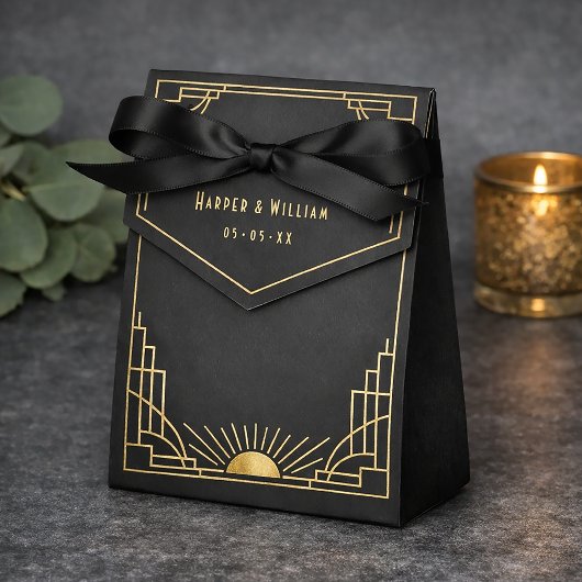 Art deco bruiloft favorietentas bedankdoosjes