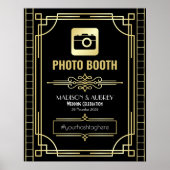 Art Deco Bruiloft Foto Booth Goud Zwart Feestbord Poster (Voorkant)