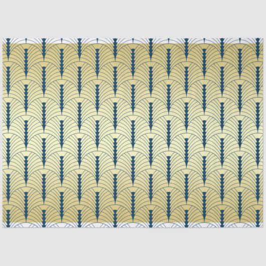 Art Deco Bruiloft Goud Blauw Palmetto Patroon Tissuepapier (Voorkant)