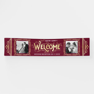Art Deco Bruiloft Goud Bourgondië Diner Party Spandoek