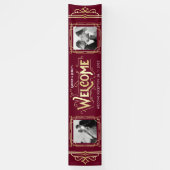 Art Deco Bruiloft Goud Bourgondië Diner Party Spandoek (Verticaal)