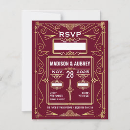 Art Deco Bruiloft Goud Bourgondië RSVP Reactie Kaart