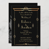 Art Deco Bruiloft Goud op Zwart Elegantie Kaart (Voorkant / Achterkant)