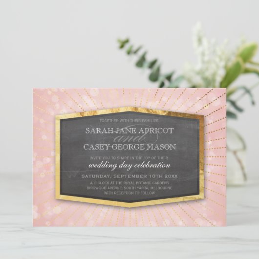 ART DECO BRUILOFT goud sunburst grijs bokeh koraal Kaart (Staand voorkant)