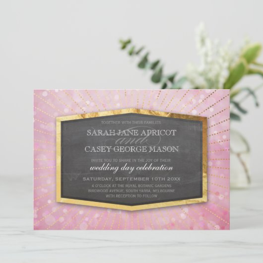 ART DECO BRUILOFT goud sunburst grijs bokeh roze Kaart (Staand voorkant)