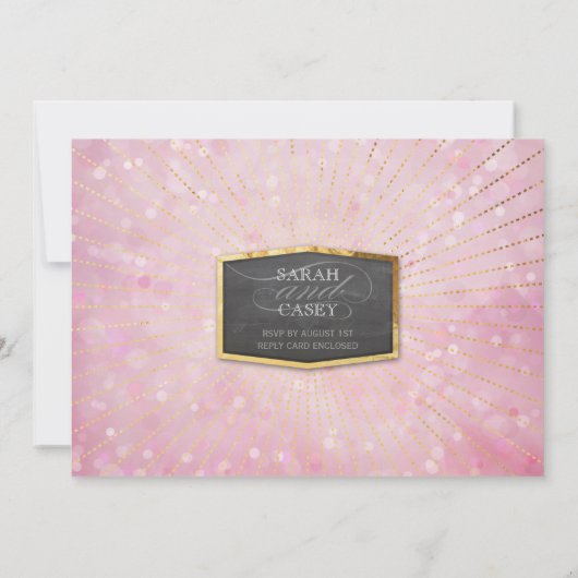 ART DECO BRUILOFT goud sunburst grijs bokeh roze Kaart (Achterkant)