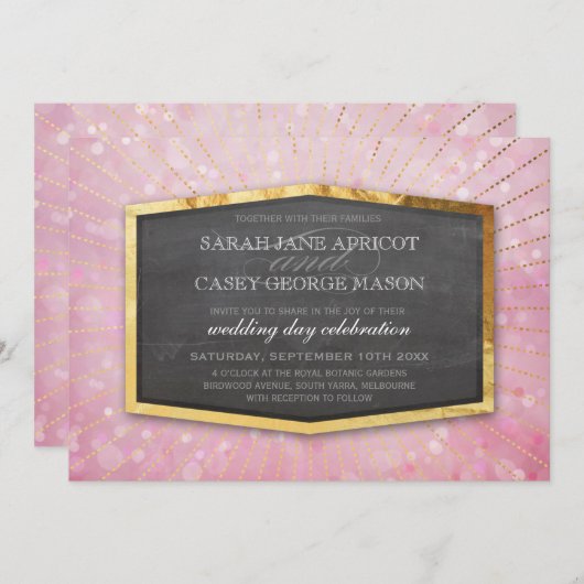 ART DECO BRUILOFT goud sunburst grijs bokeh roze Kaart (Voorkant / Achterkant)