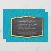 ART DECO BRUILOFT goud sunburst grijs turquoise bl Kaart (Voorkant / Achterkant)