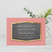 ART DECO BRUILOFT goud sunburst krijtbord koraal Kaart (Staand voorkant)