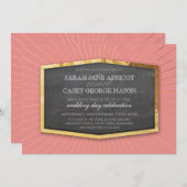 ART DECO BRUILOFT goud sunburst krijtbord koraal Kaart (Voorkant / Achterkant)