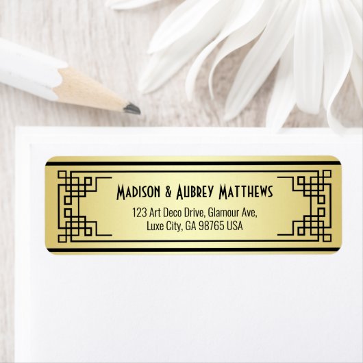 Art Deco Bruiloft Goud Zwart Elegant Retouradres Etiket (Insitu)