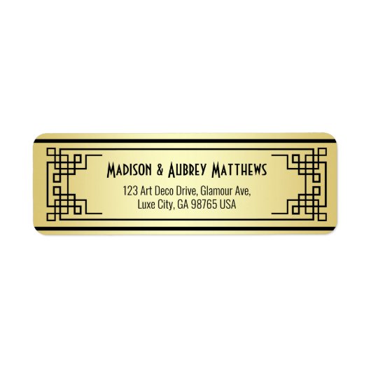 Art Deco Bruiloft Goud Zwart Elegant Retouradres Etiket (Voorkant)