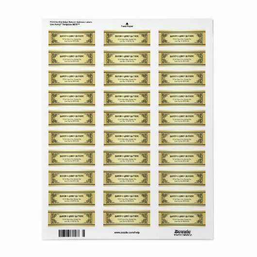 Art Deco Bruiloft Goud Zwart Elegant Retouradres Etiket (Full Sheet)